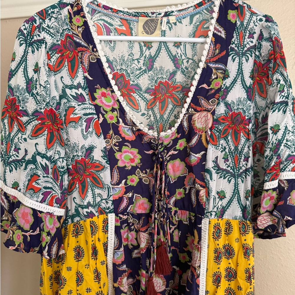 Anthropologie Boho Floral Patchwork V-Neck Women’s Dress - Picture 3 of 10